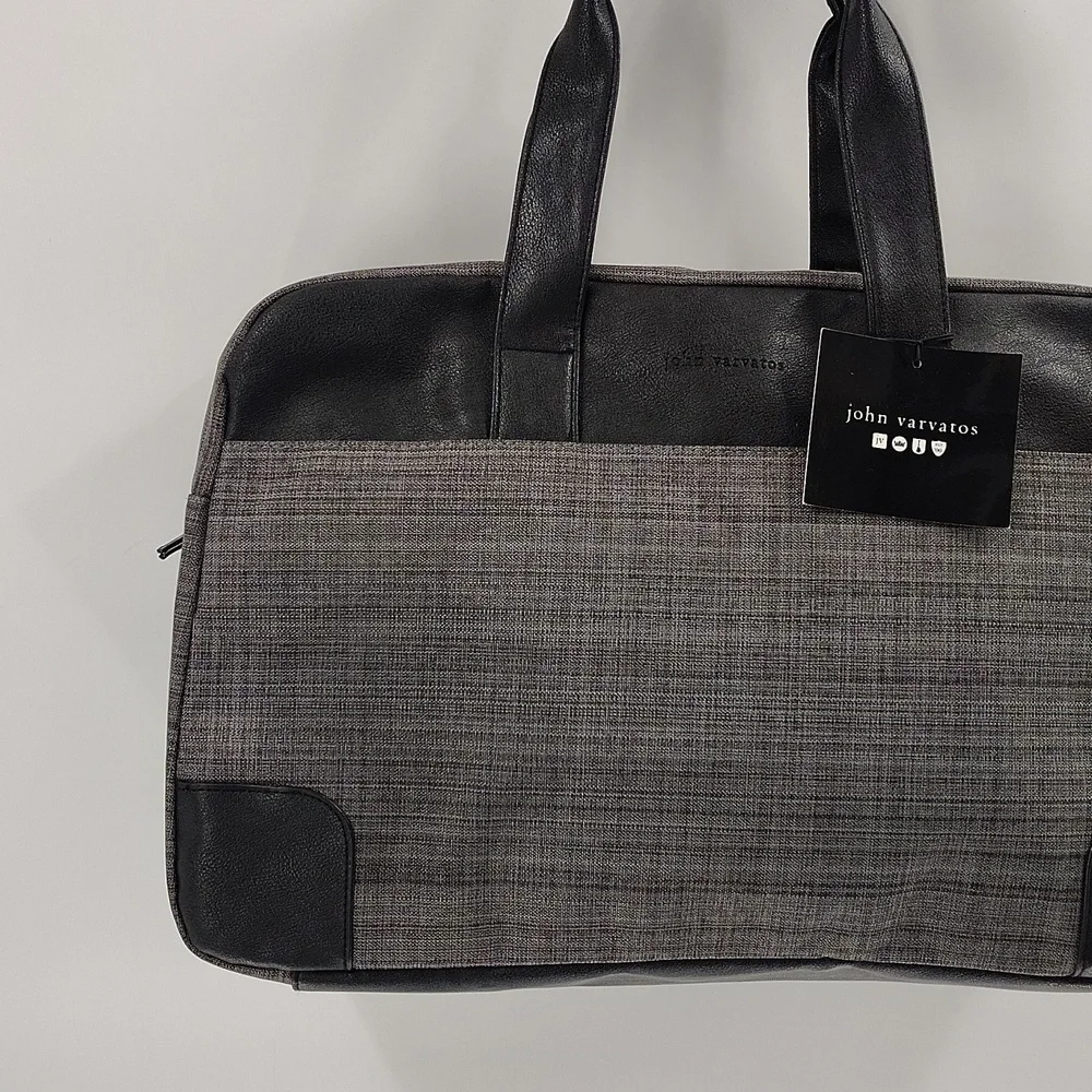 New John Varvatos Duffel Travel Weekend Bag Black Gray Zip Top Double Handles